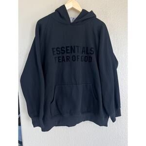 Essentials Fear of God Black Velvet Logo Hoodie XL Black Cotton Pullover Sweater